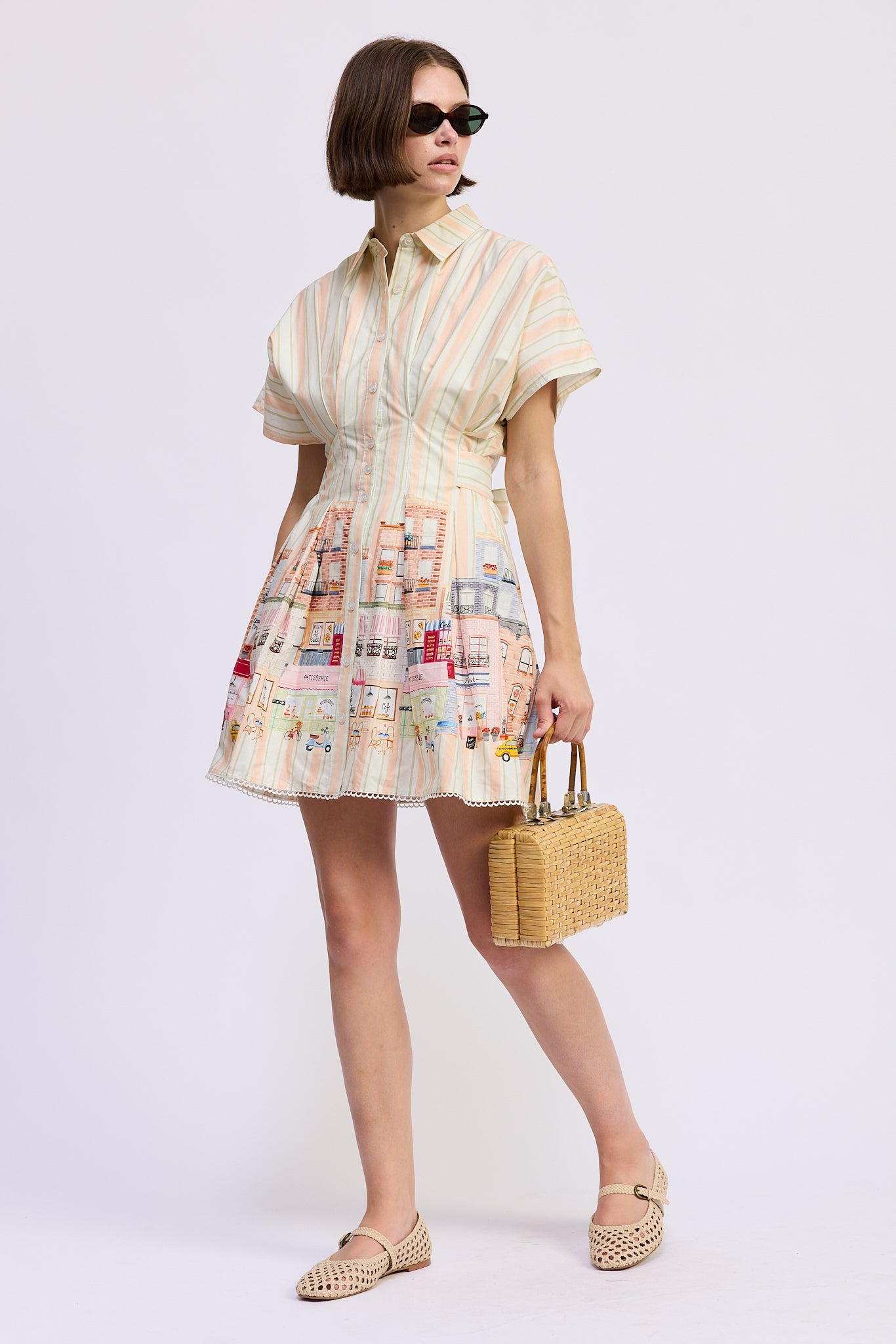 Athena Mini Shirt Dress - Pink White Multi