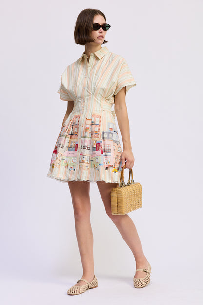 Athena Mini Shirt Dress - Pink White Multi