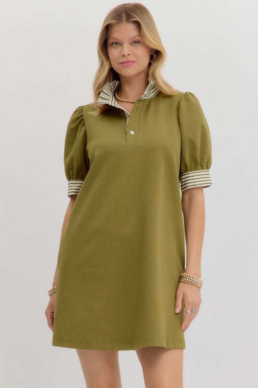 Pullover Polo Dress - Olive