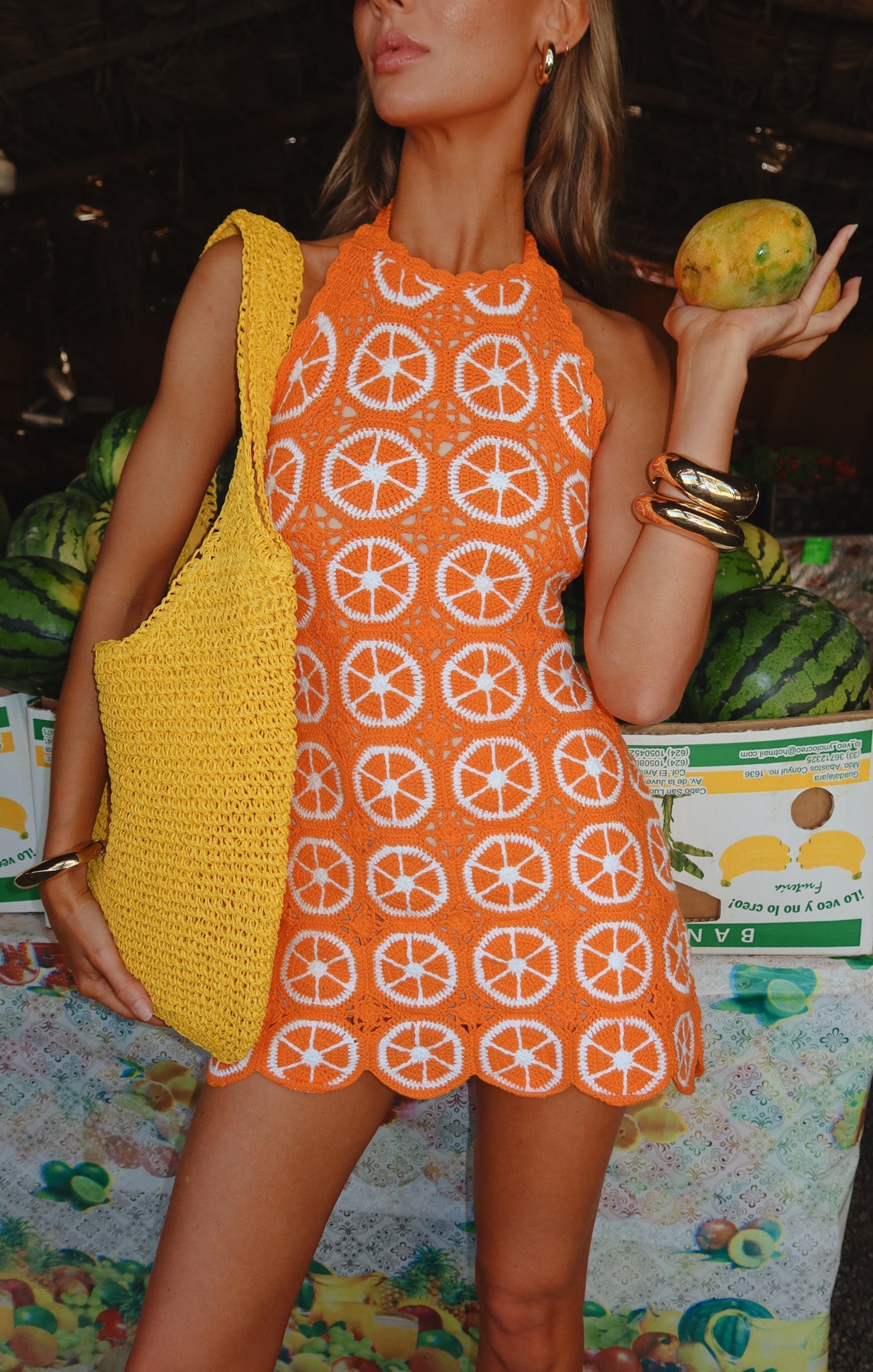 Happy Halter Mini Dress - Orange Crochet