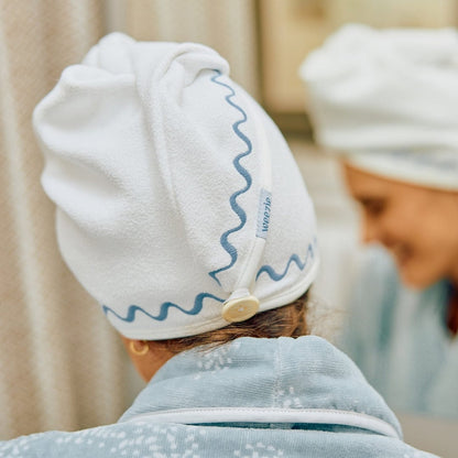 Hair Towel - Blue Embroidered Towel