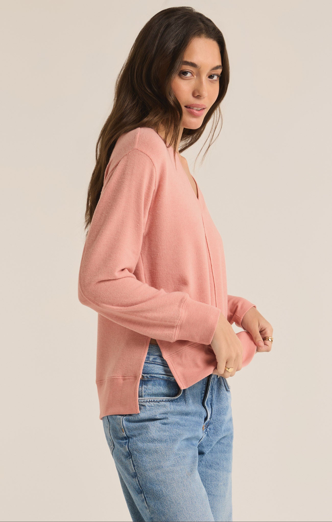 Z SUPPLY - Wilder Cloud V-Neck Long Sleeve Top - Rose Haze