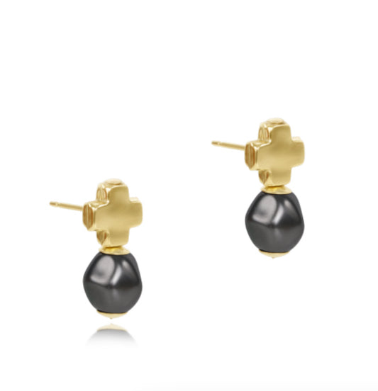 eNewton - Signature Cross Gold Stud - Dark Grey Pearl