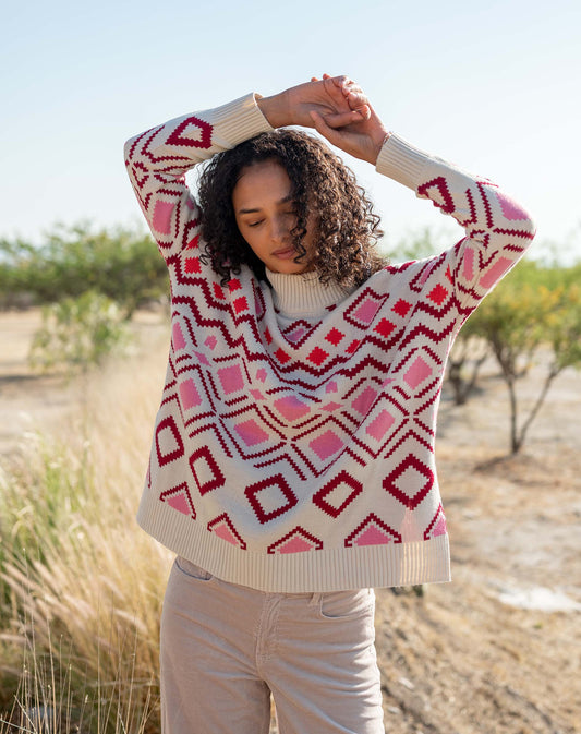 Sun Valley Sweater - Cream/Pink/Burgundy