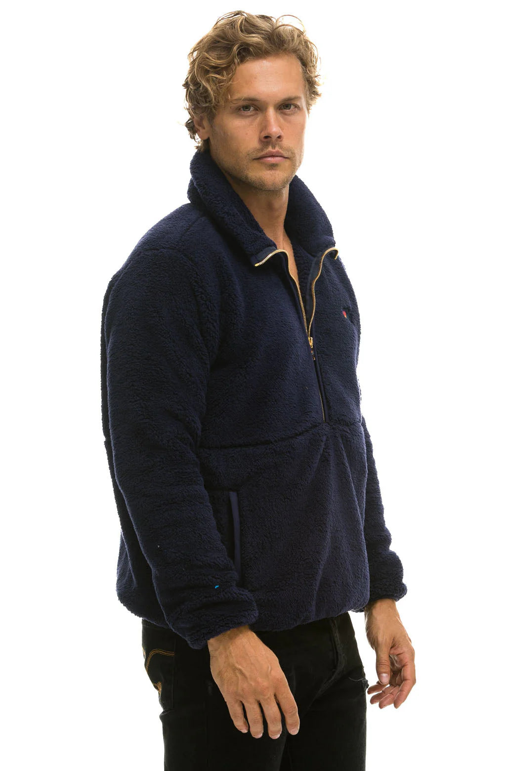 Aviator Nation - Teddy Unisex Half Zip Jacket - Navy