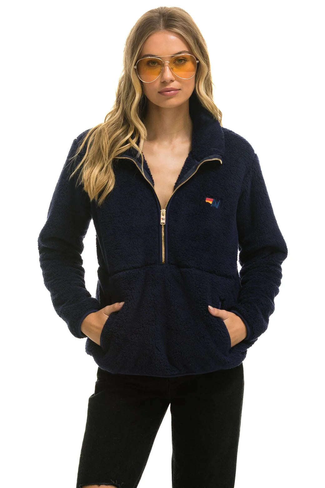 Aviator Nation - Teddy Unisex Half Zip Jacket - Navy