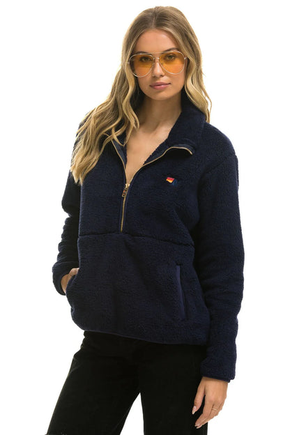 Aviator Nation - Teddy Unisex Half Zip Jacket - Navy