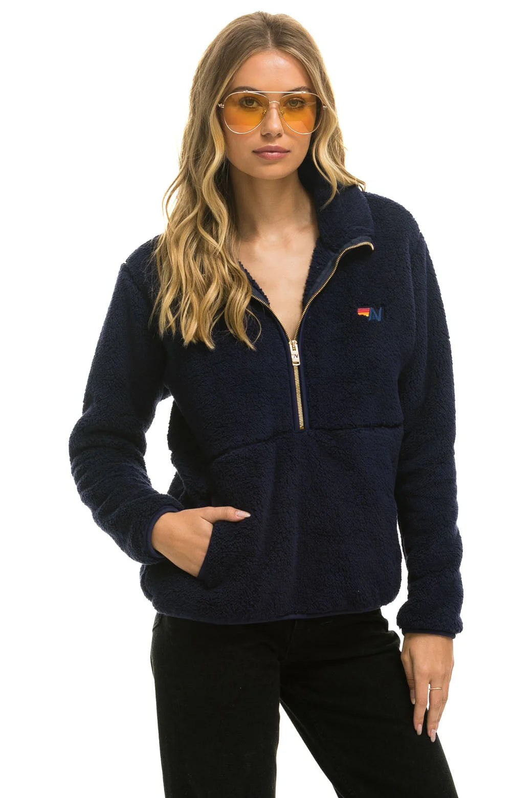 Aviator Nation - Teddy Unisex Half Zip Jacket - Navy