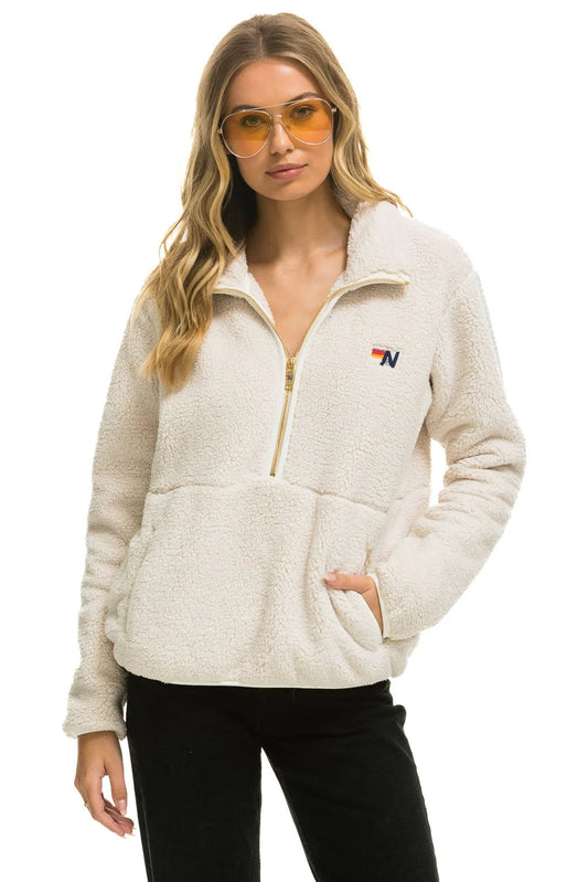 Teddy Unisex Half Zip Jacket - Vintage White