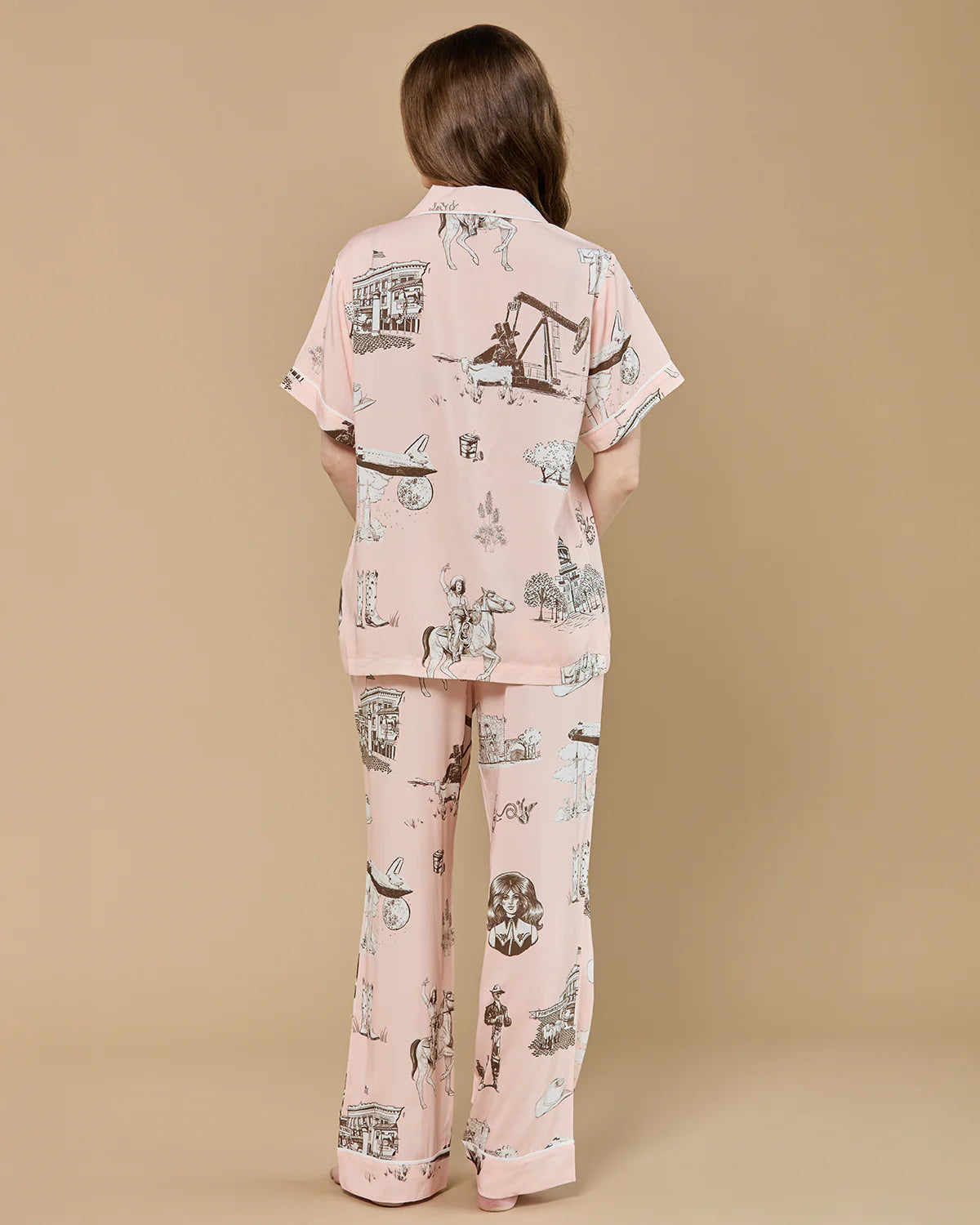 Texas Toile Pajama Pants Set - Pink Brown