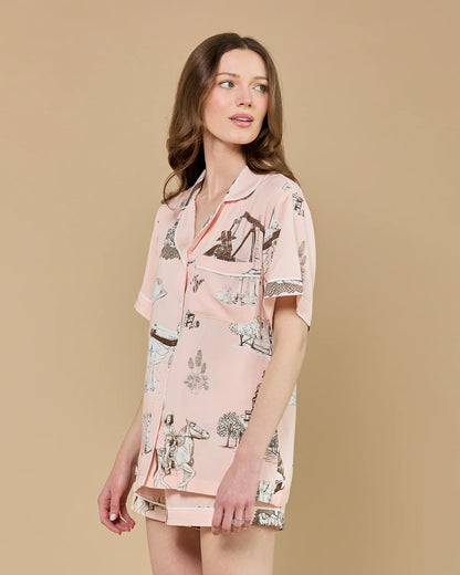 Texas Toile Pajama Shorts Set - Pink Brown