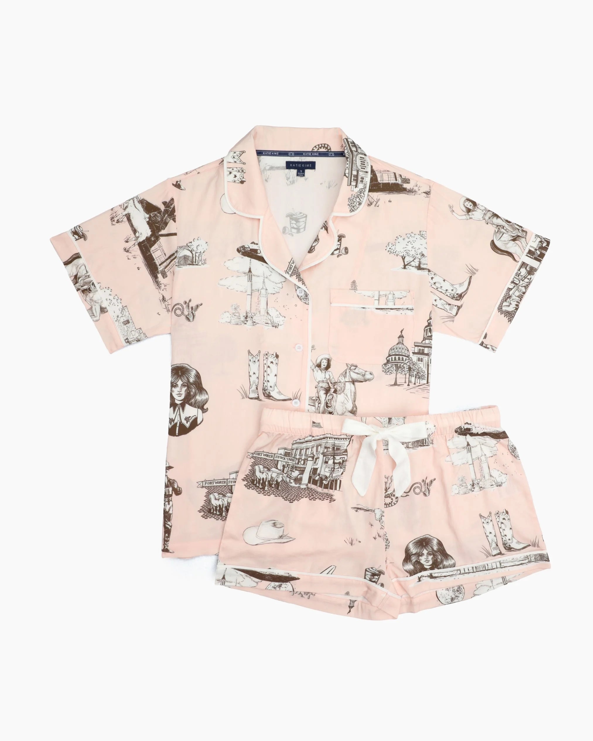 Texas Toile Pajama Shorts Set - Pink Brown