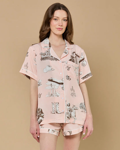Texas Toile Pajama Shorts Set - Pink Brown