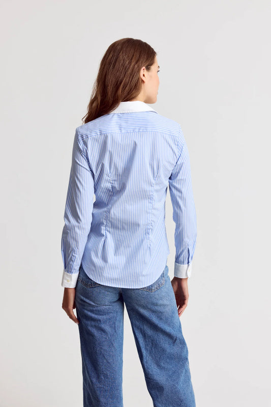 The Icon Shirt in Stripe - Sky Blue/White Collar