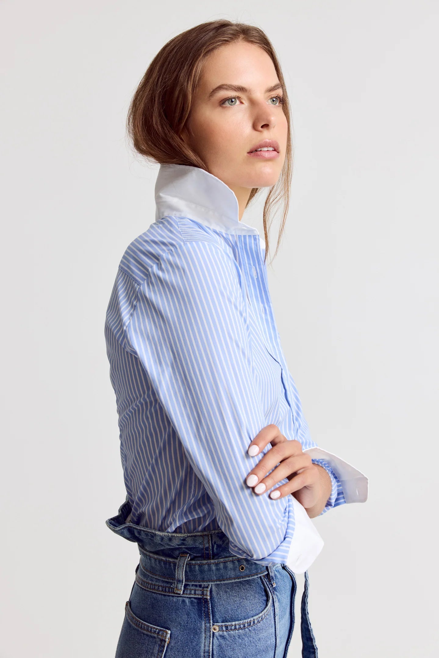 The Icon Shirt in Stripe - Sky Blue/White Collar