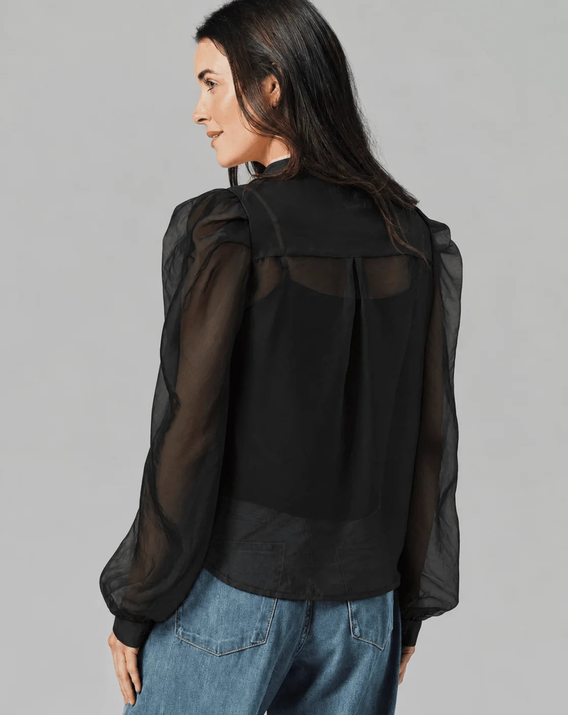 The Long Sleeve French Bow Shirt in Black
