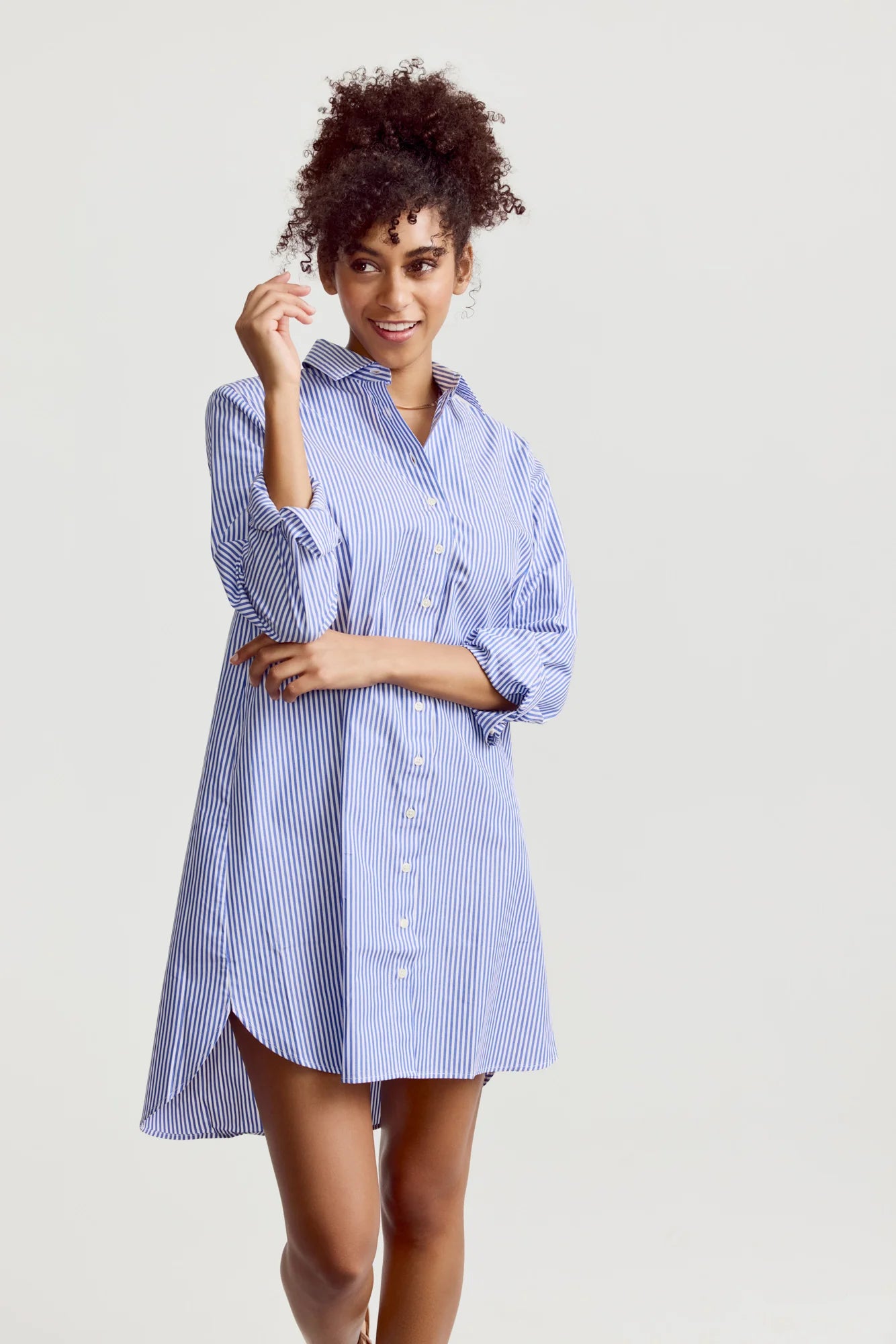 blue and white t shirt dress Blue Stripe Embroidered Shirt Dress | Women's Clothing