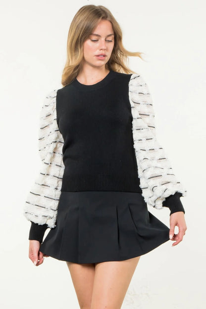 THML - Mixed Media Knit Top - Black