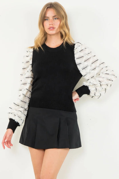 THML - Mixed Media Knit Top - Black