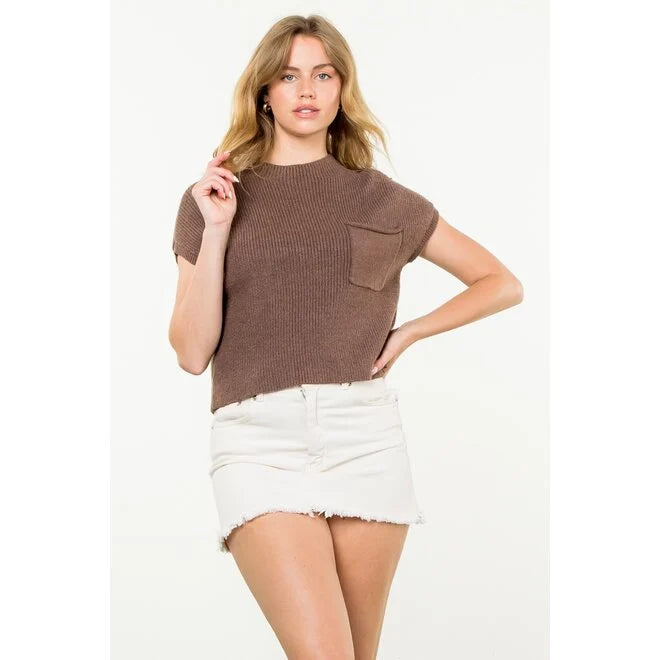 THML - Short Sleeve Knit Top - Brown