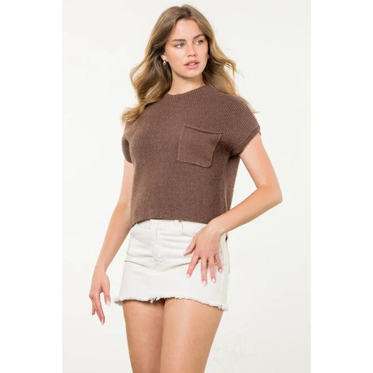 THML - Short Sleeve Knit Top - Brown