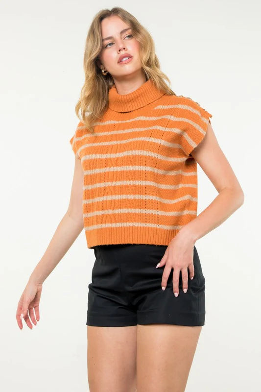 THML - Turtleneck Stripe Vest - Rust