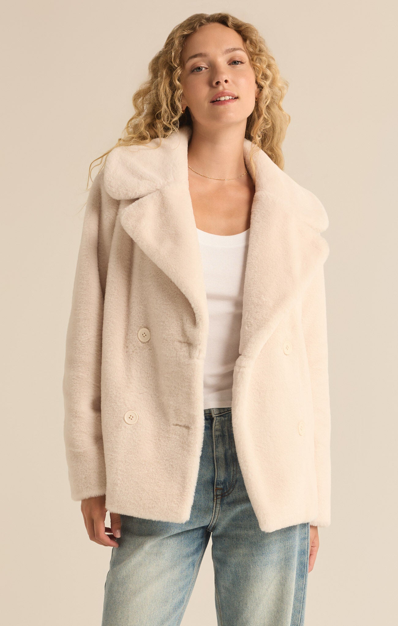 Z SUPPLY - Gem Double Breasted Faux Fur Coat - Winter White