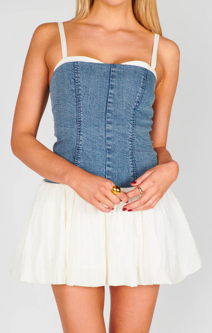 Tiffany Skort Dress - Denim w/Cream Voile