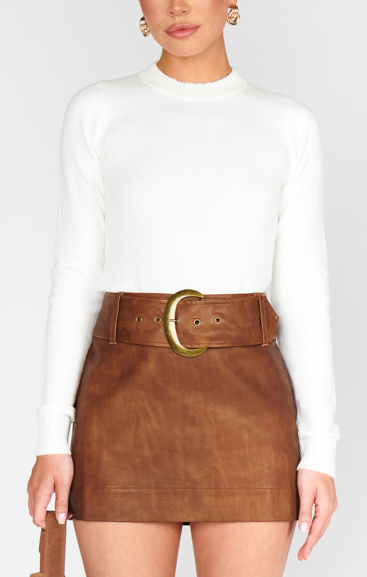 Maverick Mini Skirt - Chestnut Brown Faux Leather
