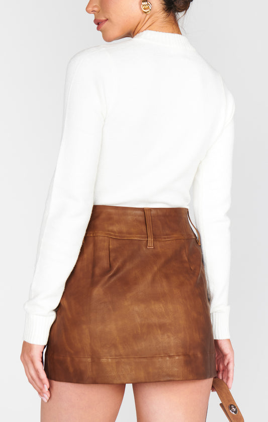 Maverick Mini Skirt - Chestnut Brown Faux Leather