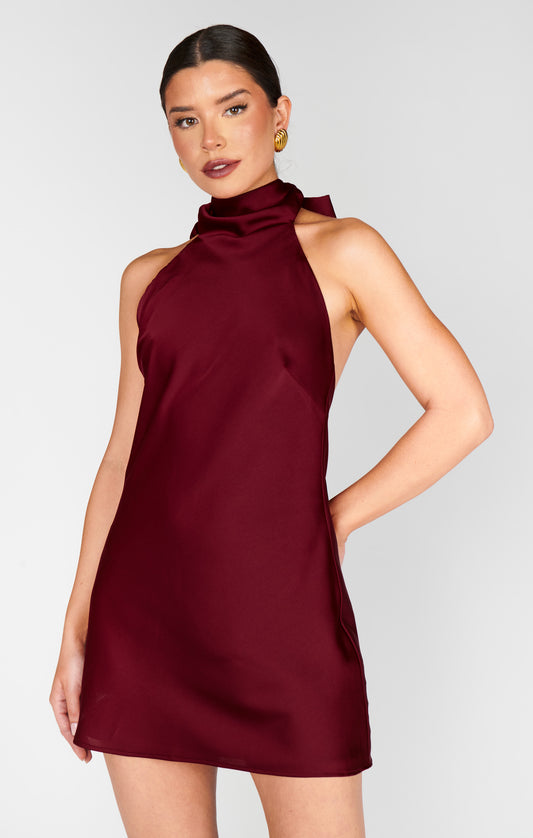 Lisa Mini Dress - Cranberry Luxe Satin