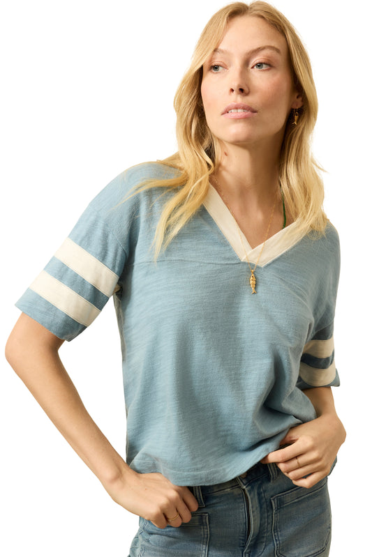 Sunwashed Slub Varsity Tee - Blue Varsity