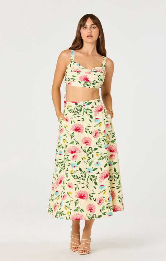 Myria Top & Skirt Set - Yellow Pink Floral