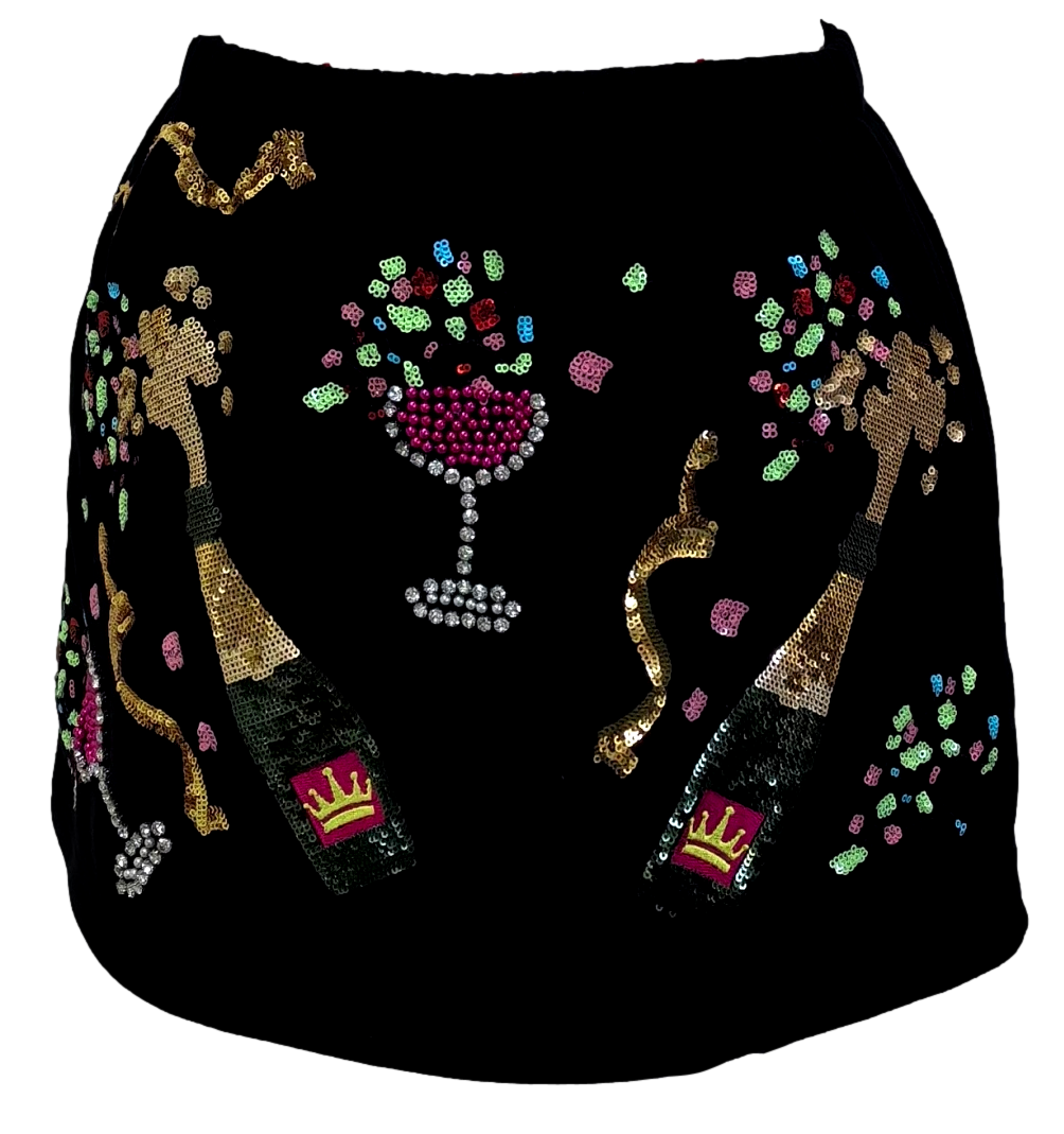 Queen Of Sparkles - Black Multi Champagne Bottle And Coupe Skort