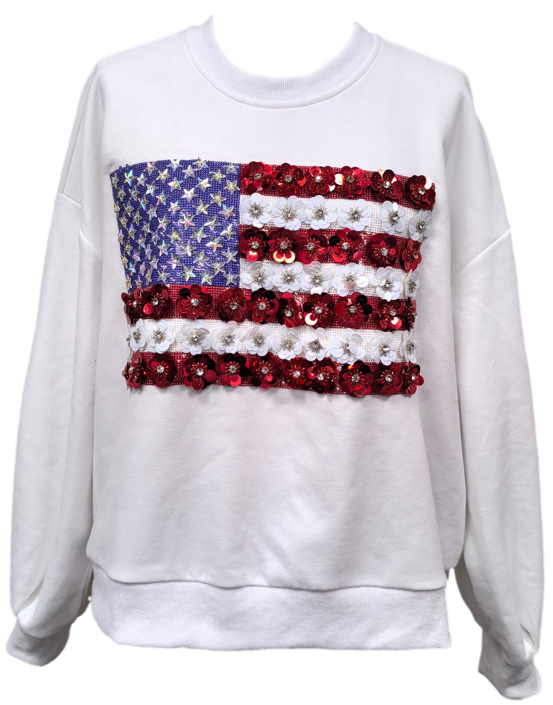 Queen of Sparkles - White Flower American Flag Sweatshirt