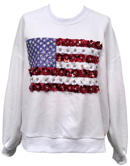 Queen of Sparkles - White Flower American Flag Sweatshirt