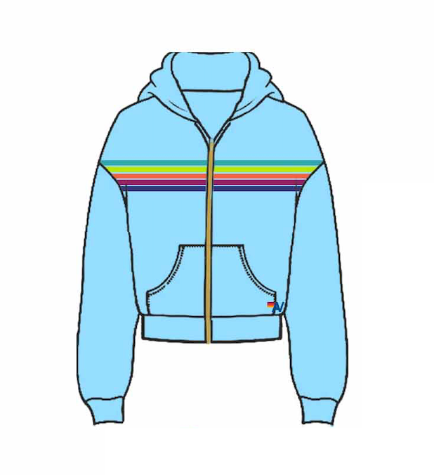 Aviator Nation - 5 Stripe Relaxed Zip Hoodie - Sky/Rainbow