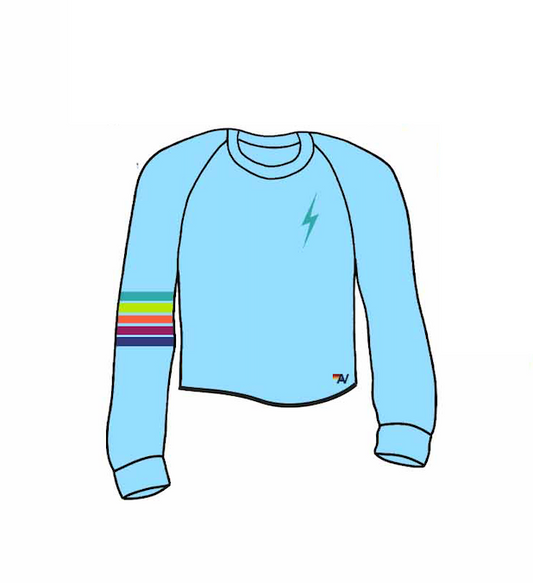 Aviator Nation - Bolt Rugby Stitch - Cropped Crew Sweatshirt - Sky/Rainbow