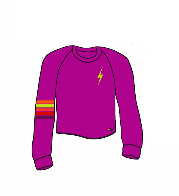 Aviator Nation - Bolt Rugby Stitch - Cropped Crew Sweatshirt - Magenta/Orange Yellow