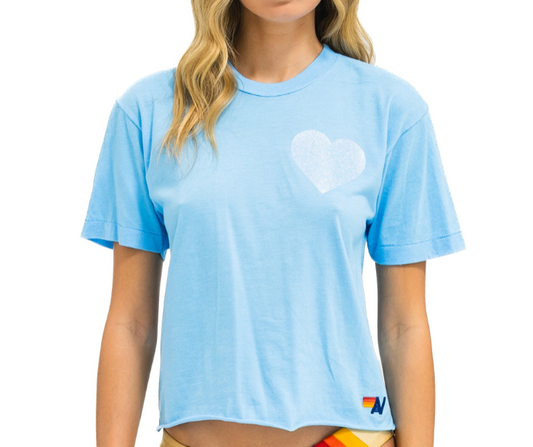 Aviator Nation - Glitter Heart Boyfriend Tee - Sky/Blue