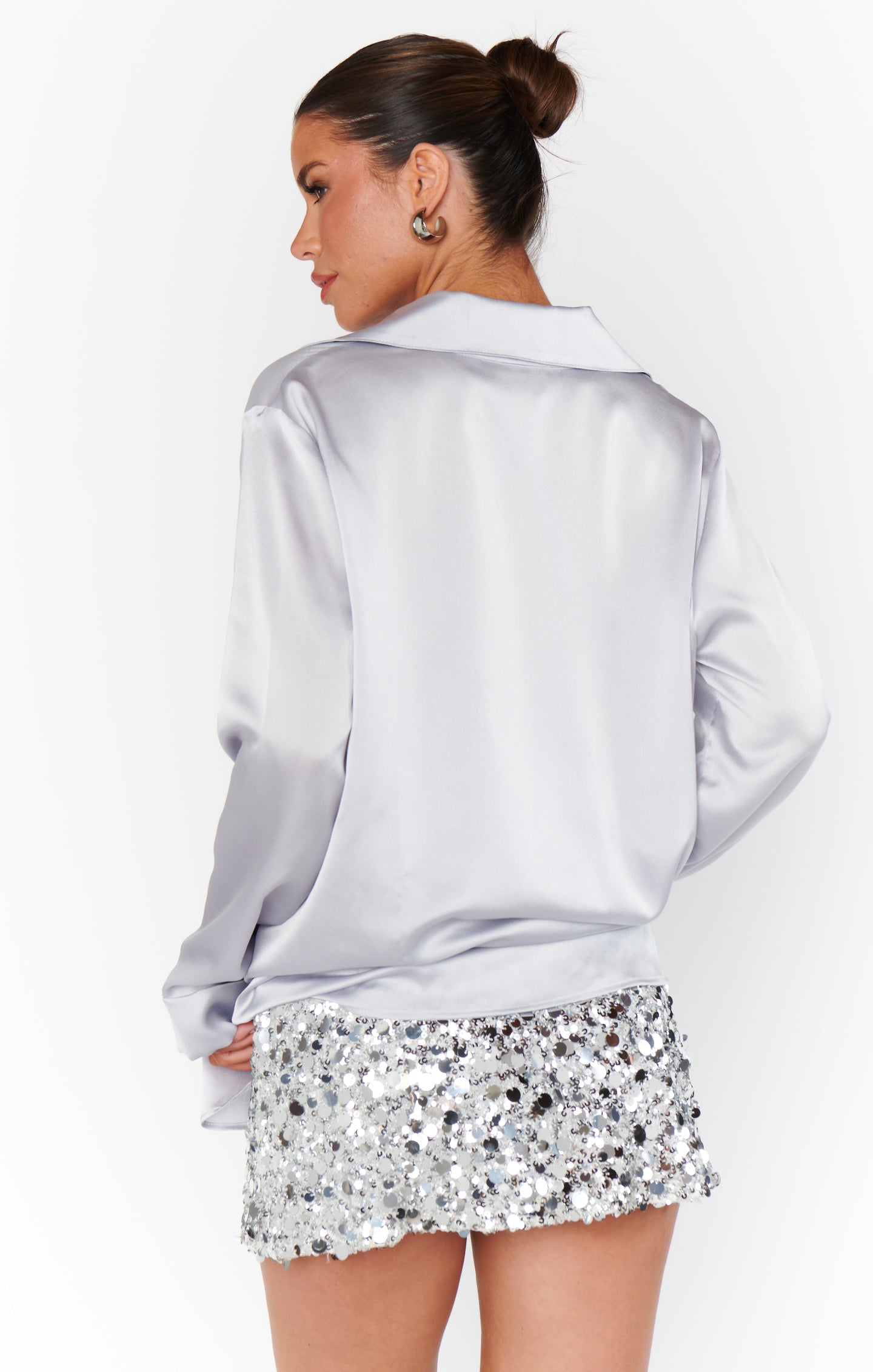 Show Me Your Mumu - Smith Button Down - Silver Luxe Satin