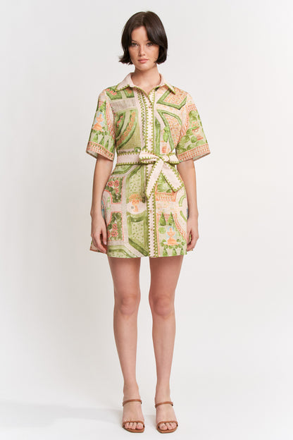 Sariyah Mini Shirt Dress - Ivory Olive Multi