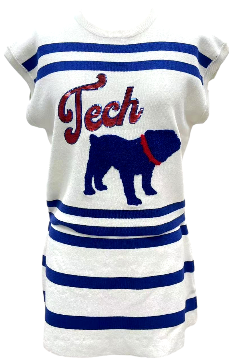 Queen of Sparkles - Royal & Red Tech Bulldog Striped Short Sleeve Top