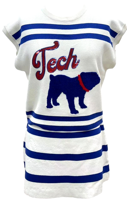 Queen of Sparkles - Royal & Red Tech Bulldog Striped Short Sleeve Top