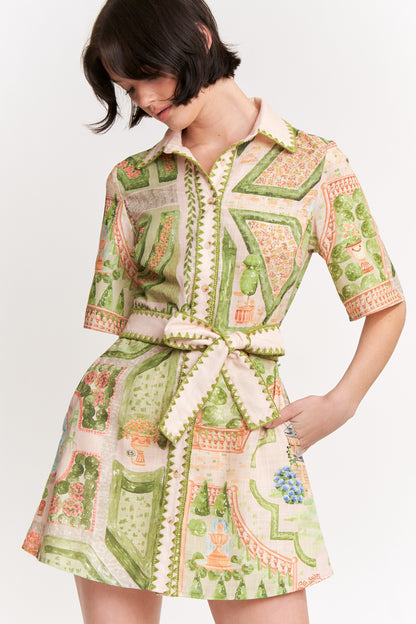 Sariyah Mini Shirt Dress - Ivory Olive Multi