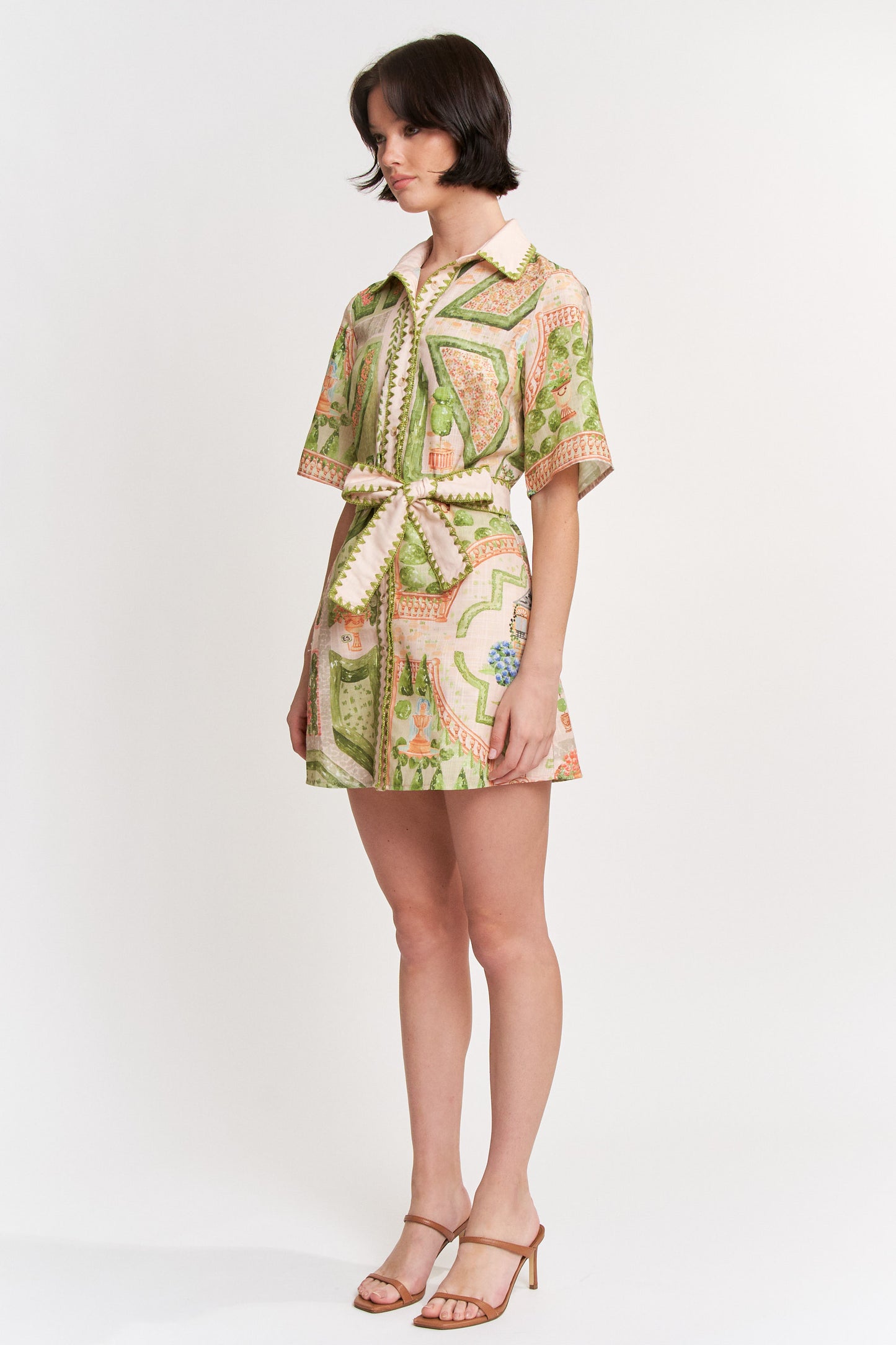 Sariyah Mini Shirt Dress - Ivory Olive Multi