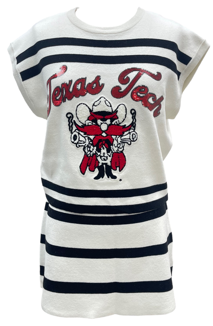 Queen of Sparkles - White, Black & Red Texas Tech Stripe Short Sleeve Top