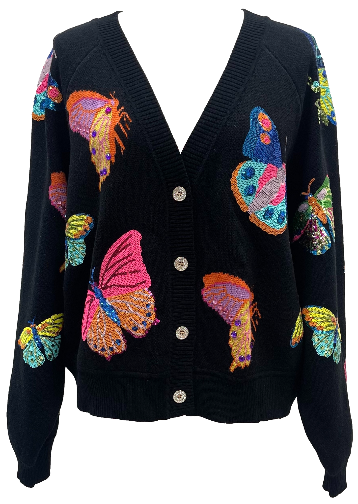 Queen Of Sparkles - Black Big Butterfly Cardigan