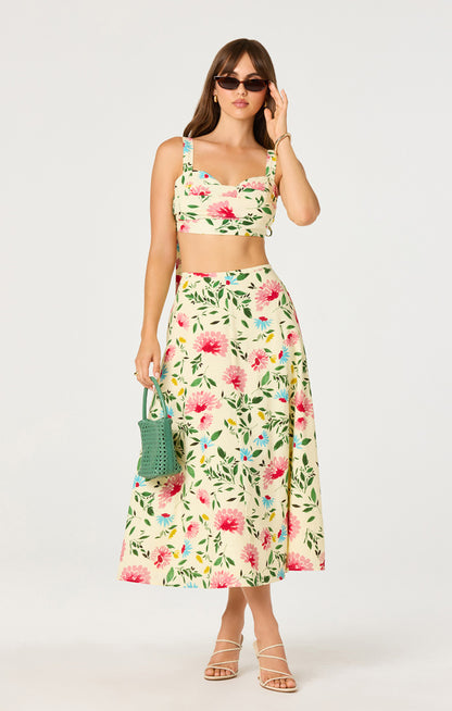 Myria Top & Skirt Set - Yellow Pink Floral