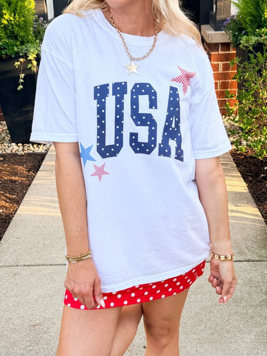 USA Dots & Stars Graphic Tee - White